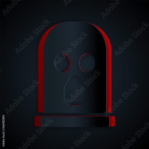 Paper cut Balaclava icon isolated on black background. A piece of clothing for winter sports or a mask for a criminal or a thief. Paper art style. Vector.