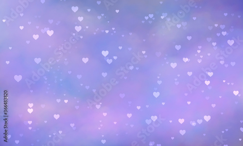 festive purple romantic background with hearts with bokeh effect