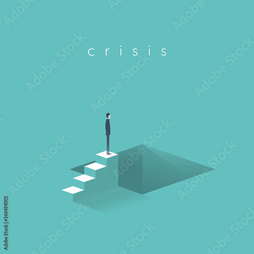 Business recession and crisis risk or danger. Looming economic depression, stock market crash.