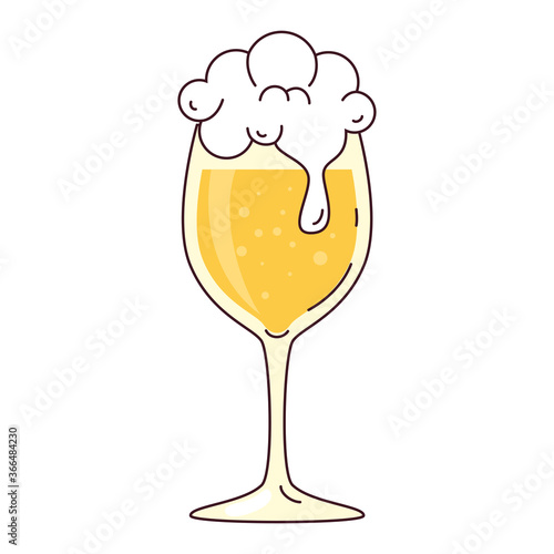cup glass of beer with froth on white background