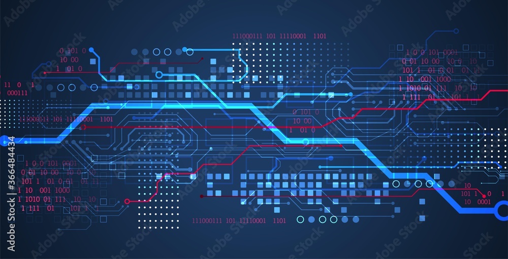 Naklejka premium Abstract technology concept. Circuit board, high computer color background. Vector illustration with space for content, web - template, business tech presentation.