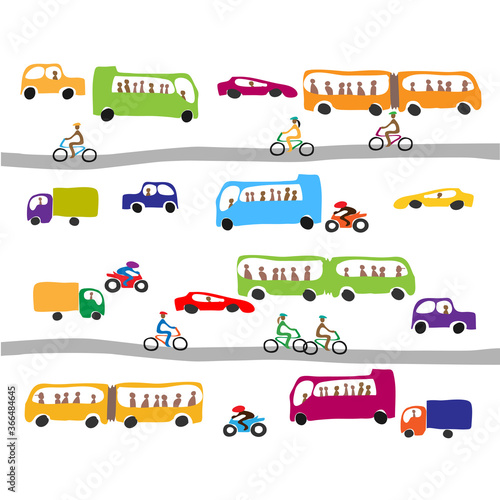 Colorful pattern with cute city transport traffic