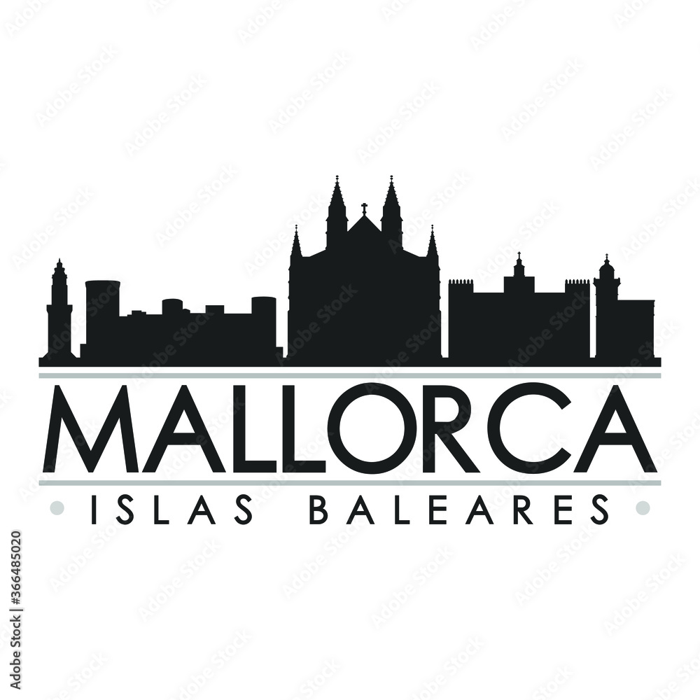 Obraz premium Mallorca Spain Skyline Silhouette Design City Vector Art Famous Buildings.