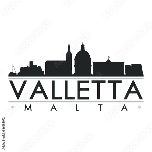 Valletta Malta Skyline Silhouette Design City Vector Art Famous Buildings.