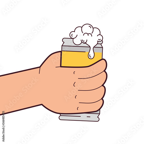 hand holding a beer can, on white background