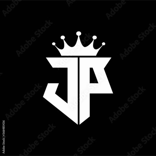 jp logo monogram shield shape with crown design template