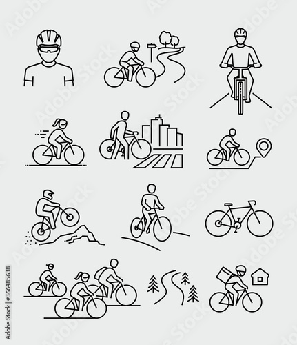 Bicycle rider vector line icons 