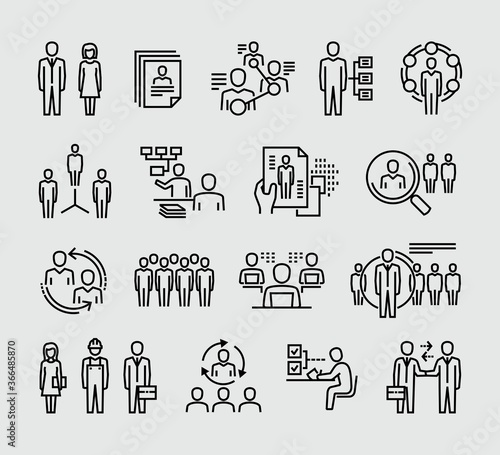 Human resources management vector line icons 