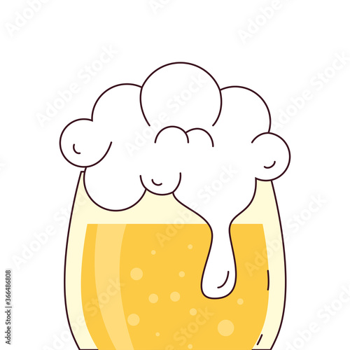 glass of beer with froth on white background