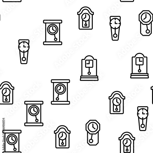 Pendulum Clock Device Vector Seamless Pattern Thin Line Illustration