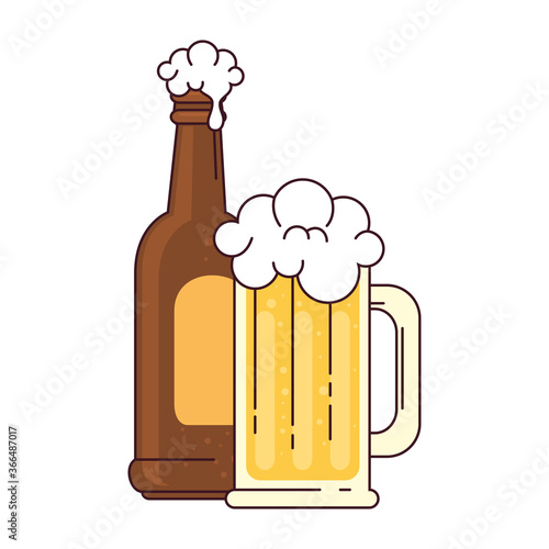 bottle and mug glass of beer on white background