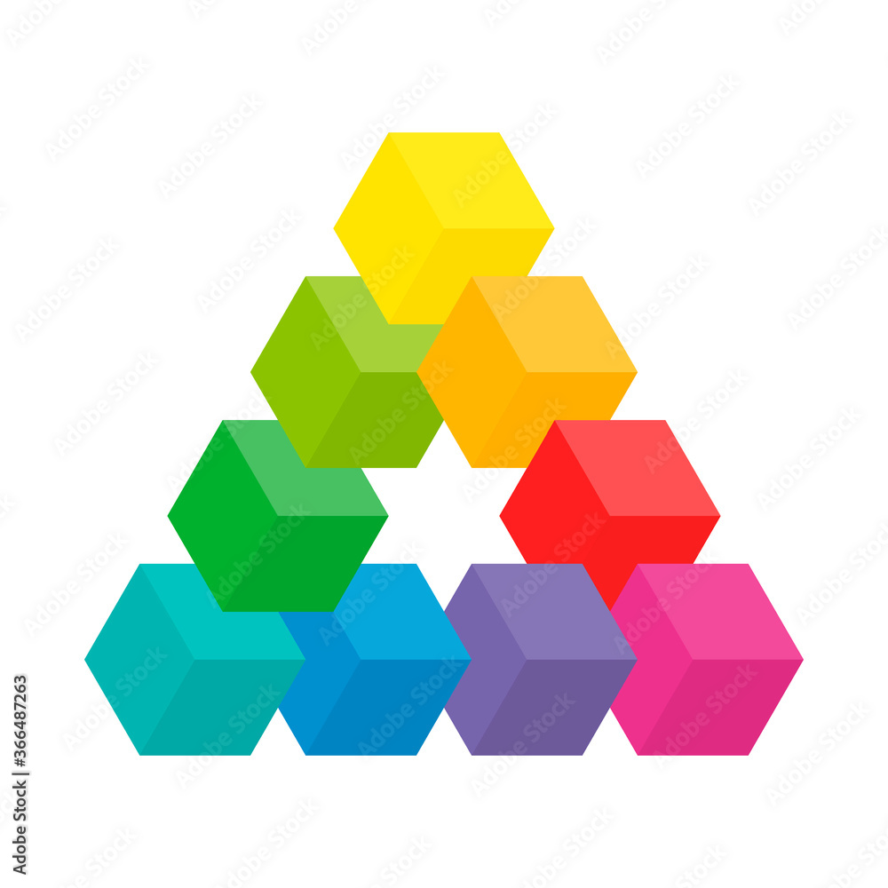 Impossible figure, optical illusion with color cubes. Reutersvaerd figure. Isolated vector on white background.
Impossible figure, optical illusion with color cubes. Reutersvaerd figure. Isolated vector on white background.