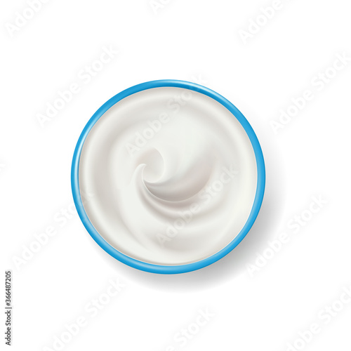 White cream in bowl, yogurt, mayonnaise or sour cream, vector dairy products, element for design and packaging.