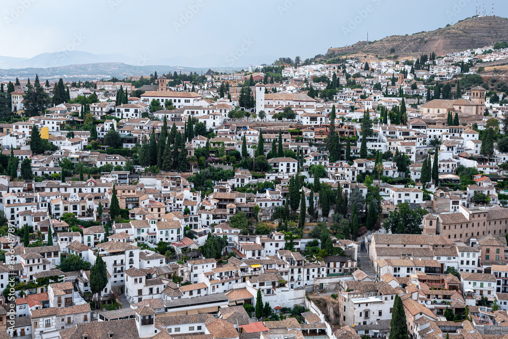 Panoramic view of the historical neighborhood of Albaicin in Granada, Spain