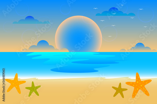 Sunset time on the tropical beach vector illustration