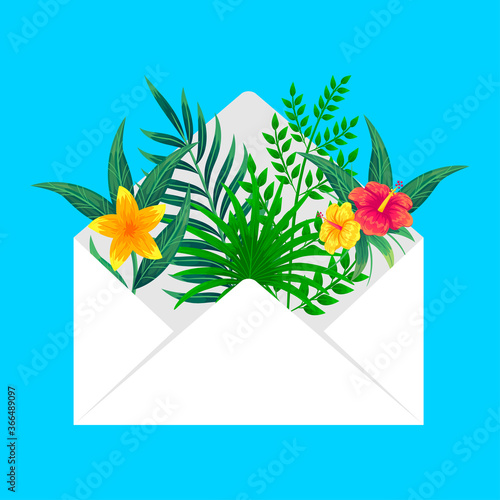 Flowers in an envelope for invitation vector design