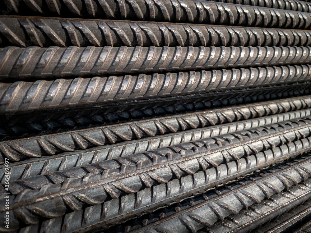 Steel Rebars for reinforced concrete. Closeup of Steel rebars