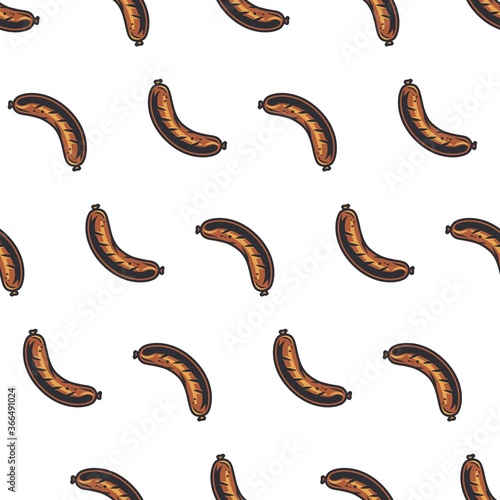 Seamless pattern of barbeque BBQ grill sausage