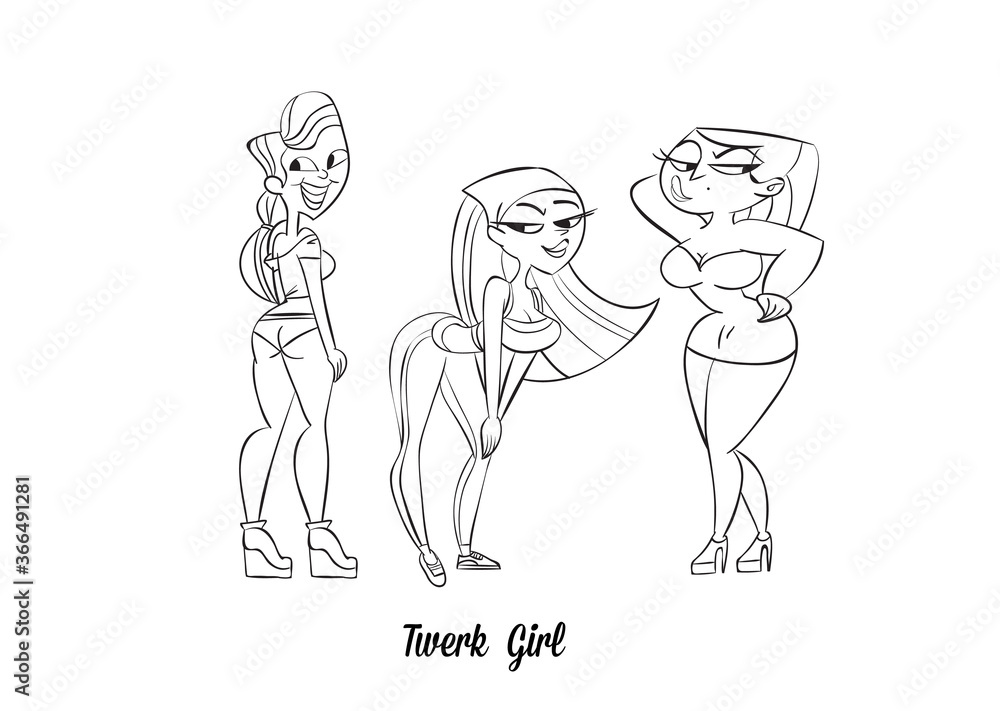 Twerk poster design. Cartoon style girl. Poster for booty dance course or battle. Vector illustration. Twerk poster design. Cartoon style girl. Poster for booty dance course or battle. Vector illustration.