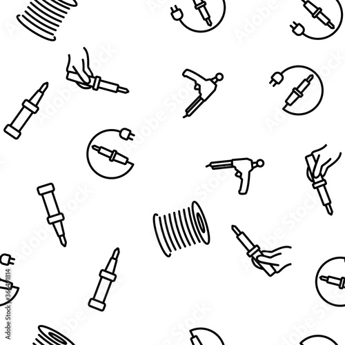 Soldering Iron Device Vector Seamless Pattern Thin Line Illustration