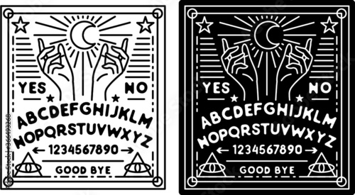 Ouija Board, Ouija Monoline, Ouija Game Vector Illustration