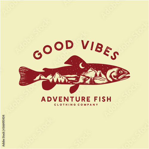 Vintage Outdoor-Fishing Badge, Tshirt Design