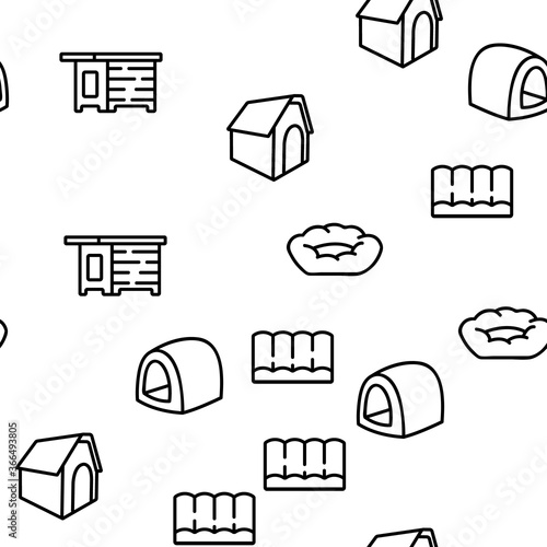 Doghouse Accessory Vector Seamless Pattern Thin Line Illustration