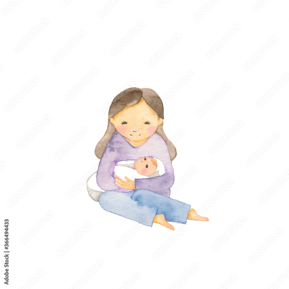 赤ちゃんを抱っこする母親 赤ちゃんを抱っこする母親