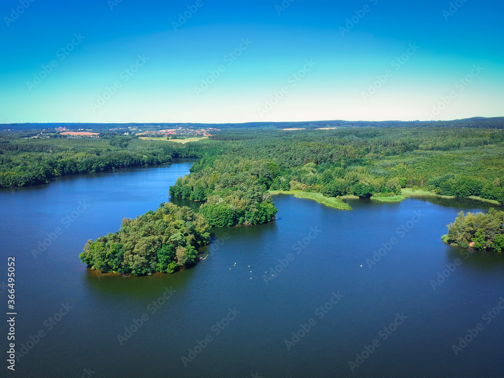 Aerial landscape of the lake in Poland at summer