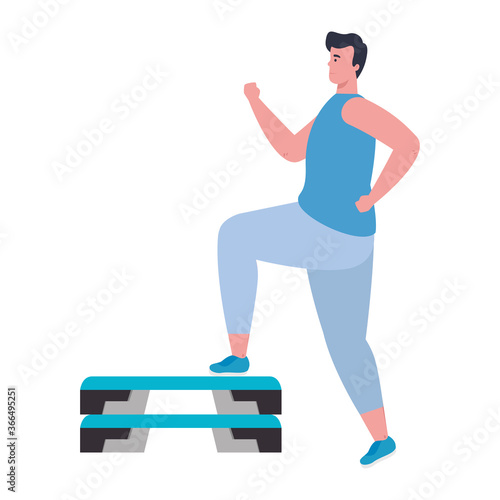 young man in sportswear, sports training on step plafform vector illustration design