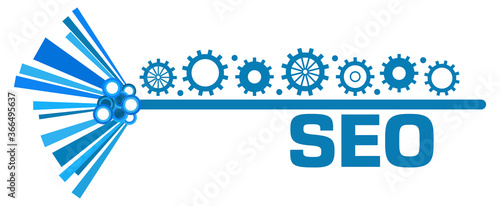 SEO - Search Engine Optimization Gears Symbols Top Blue Graphics Text 