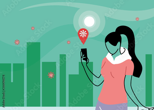 woman with virus tracking location app