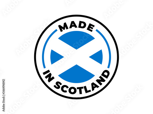 "Made in Scotland" vector icon. Illustration with transparency, which can be filled with white, or used against any background. Country flag encircled with text and lines.