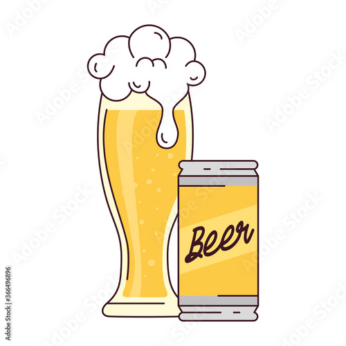 can with glass of beer on white background vector illustration design