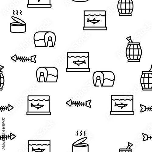 Herring Marine Fish Vector Seamless Pattern Thin Line Illustration