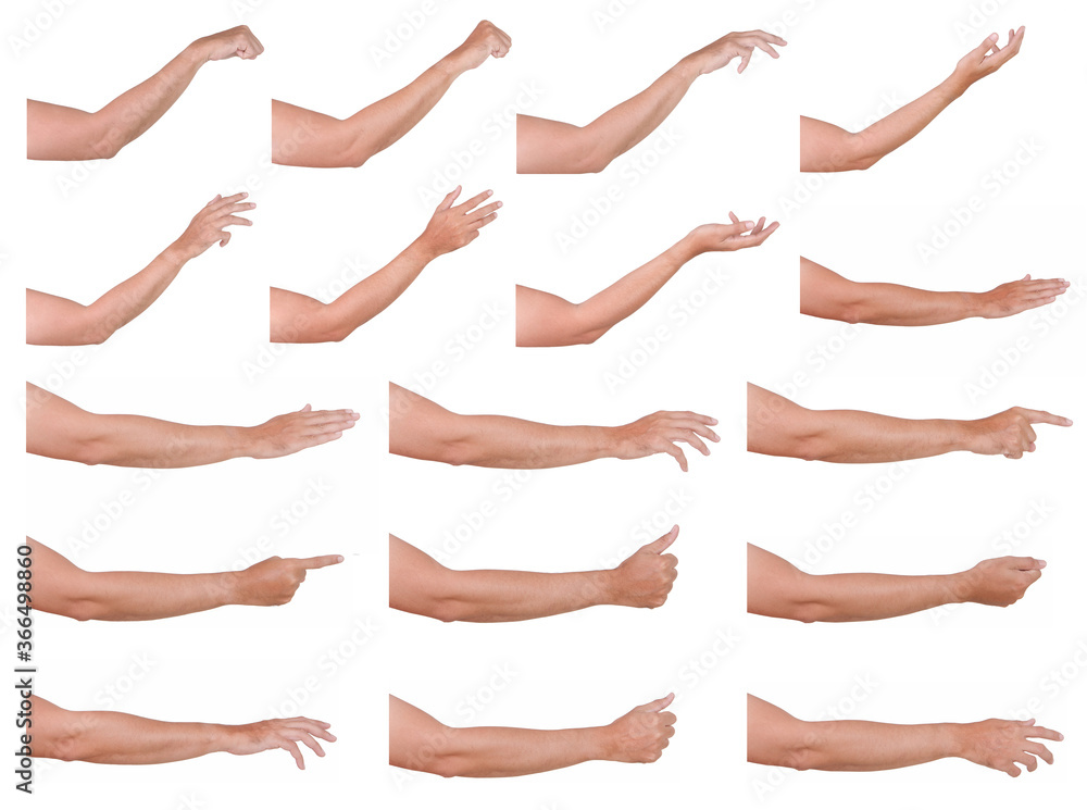 GROUP of Male and Female asian hand gestures isolated over the white background. GROUP of Male and Female asian hand gestures isolated over the white background.