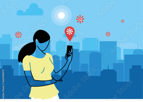 woman with virus tracking location app