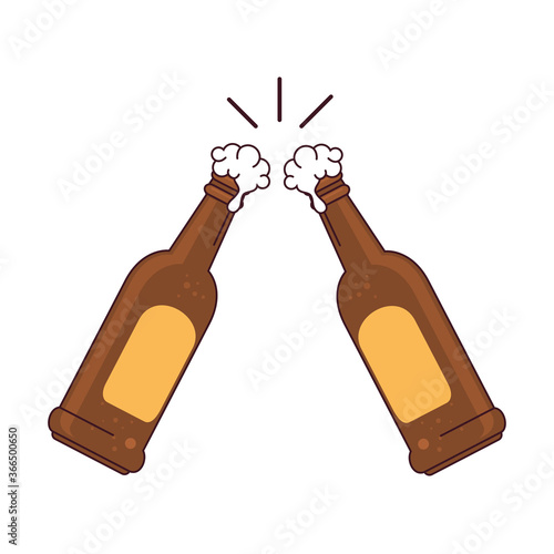 bottles of beer, cheers, on white background vector illustration design