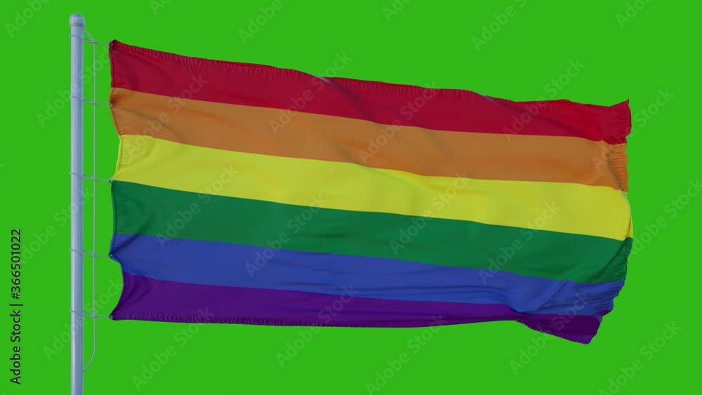 LGBT flag waving in the wind. Green screen background LGBT flag waving in the wind. Green screen background