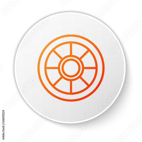 Orange line Safe icon isolated on white background. The door safe a bank vault with a combination lock. Reliable Data Protection. White circle button. Vector.