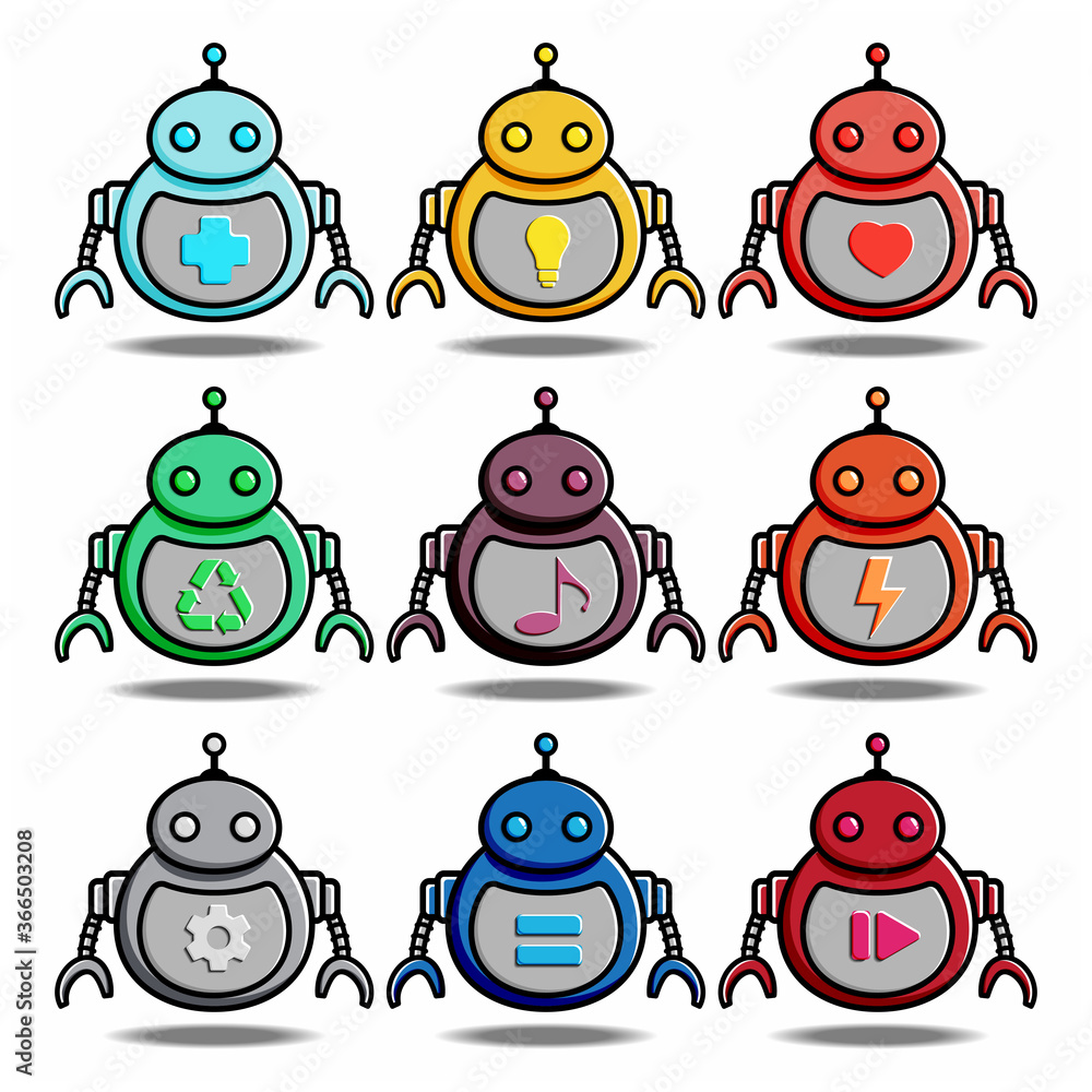 Fototapeta premium cute cartoon robotic pack collection