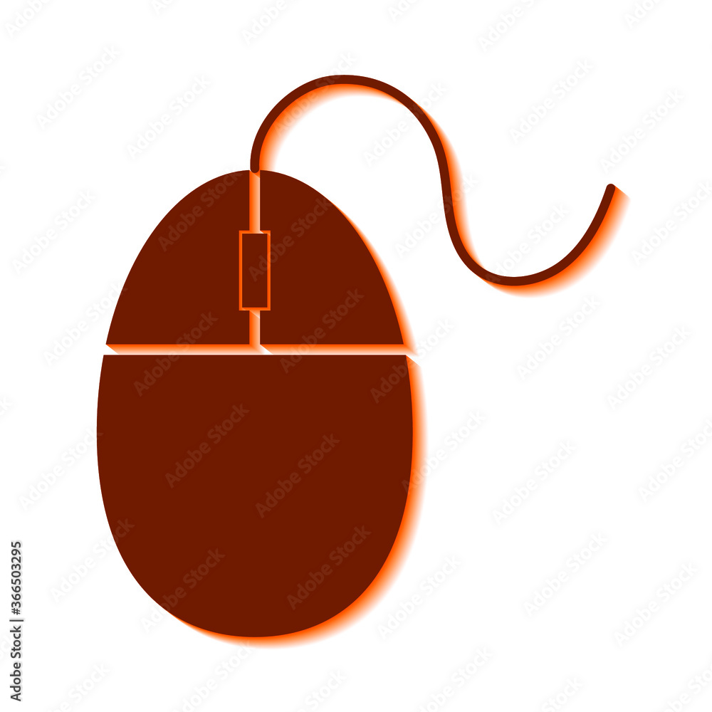 Computer mouse on white background and brown shadow, sign for design, vector illustration Computer mouse on white background and brown shadow, sign for design, vector illustration