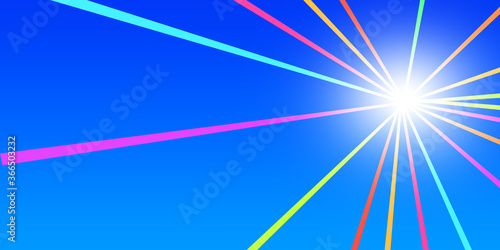 realistic sky abstract blue illustration colorful light rays shining from bright glowing colorful stripes light, 