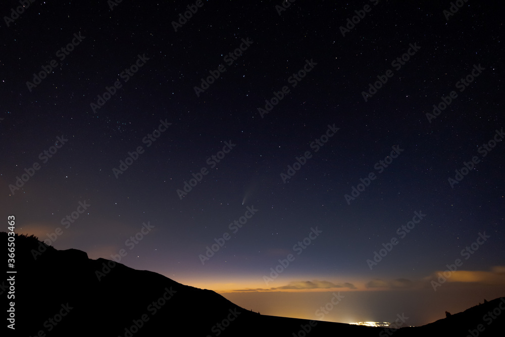 Night Sky stars above Ribeira Grande City, São Miguel Island in Azores, Portugal.