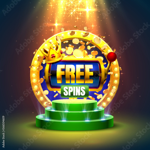 Casino free spins, 777 slot sign machine. Vector