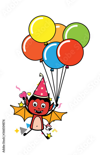 Cartoon Devil holding Balloons