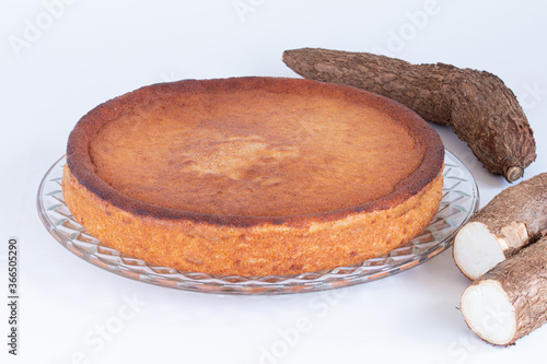 Cassava cake with white background. Copy space.