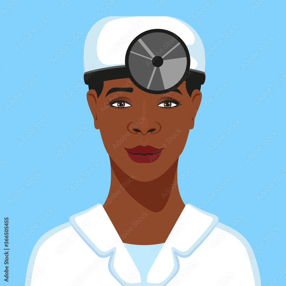 African American woman physician, in a medical cap. Healthcare personal. Therapist. Hospital nurse. African American woman physician, in a medical cap. Healthcare personal. Therapist. Hospital nurse.