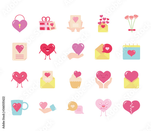 envelopes and love icon set, flat style