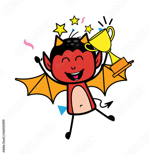 Cartoon Devil holding Trophy